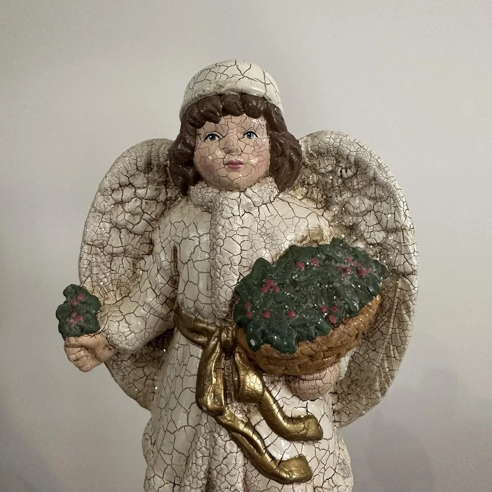 VTG Victorian Christmas Girl Angel Figurine Crackle Glaze 8